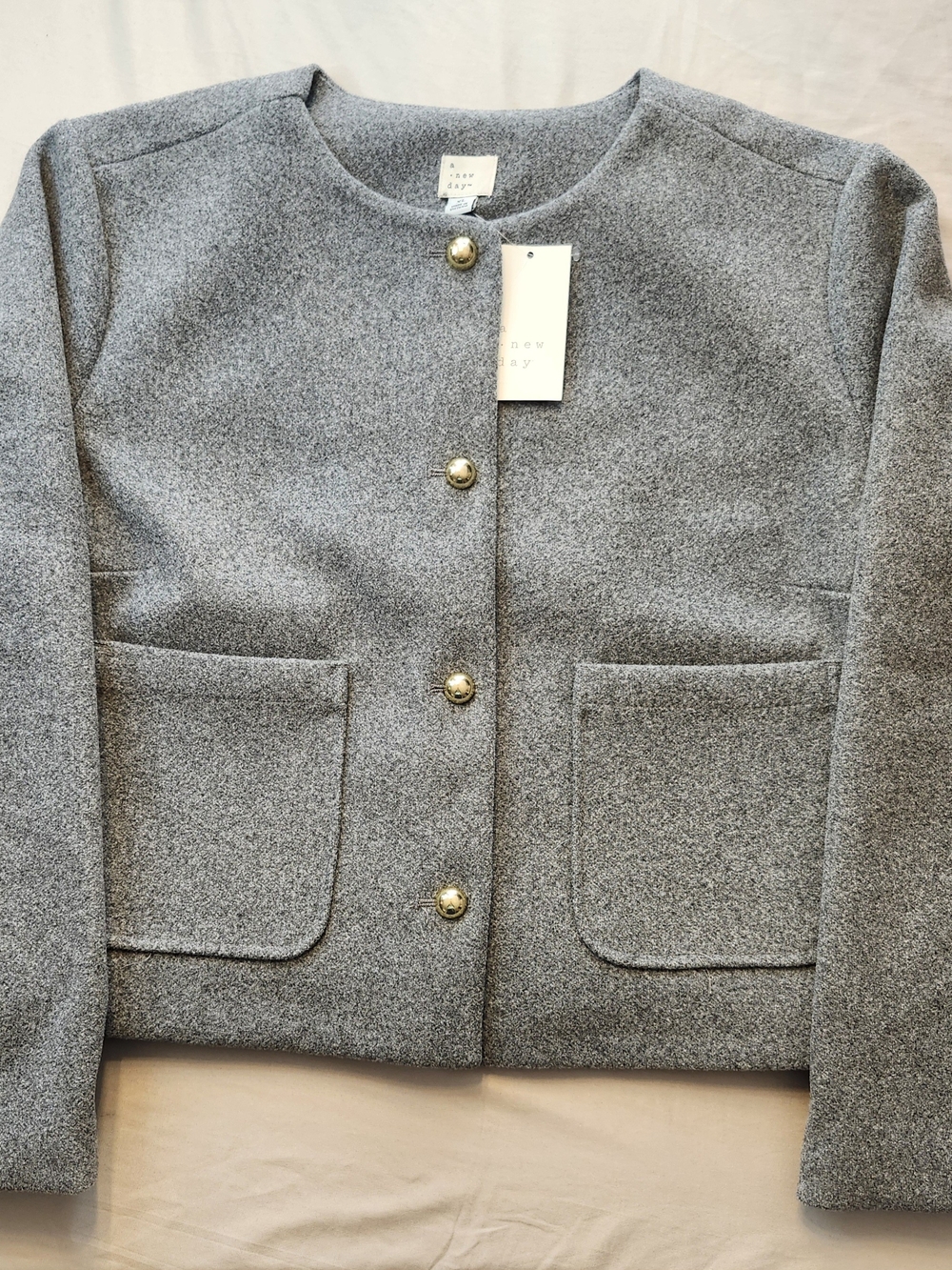 a new day Gray Collarless Wool-Blend Blazer with Gold Buttons- XL